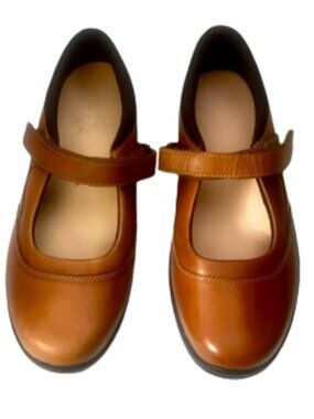 Anodyne No. 19 Mary Jane Diabetic Leather Shoes Women Sz 7.5 Wide Cognac Comfort